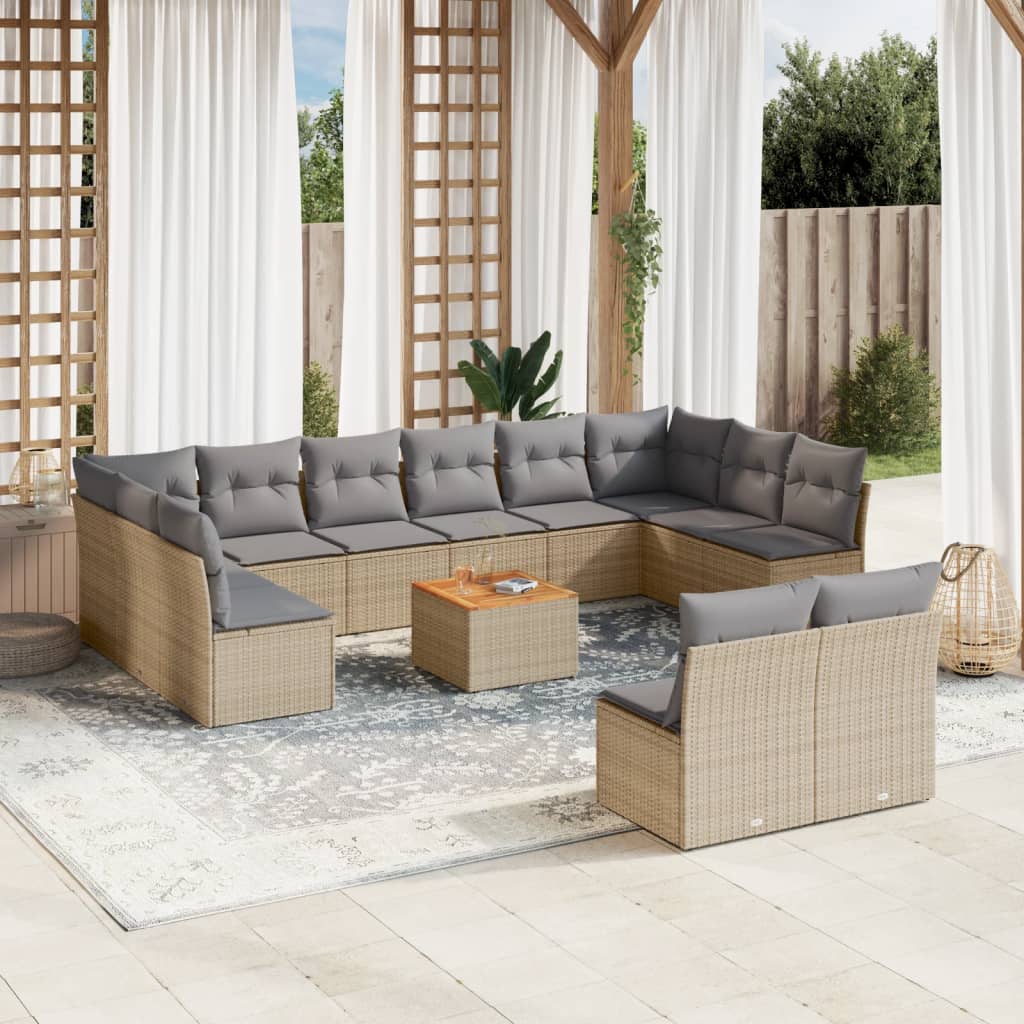 13-Tlg. Garten-Sofagarnitur Mit Kissen Poly Rattan
