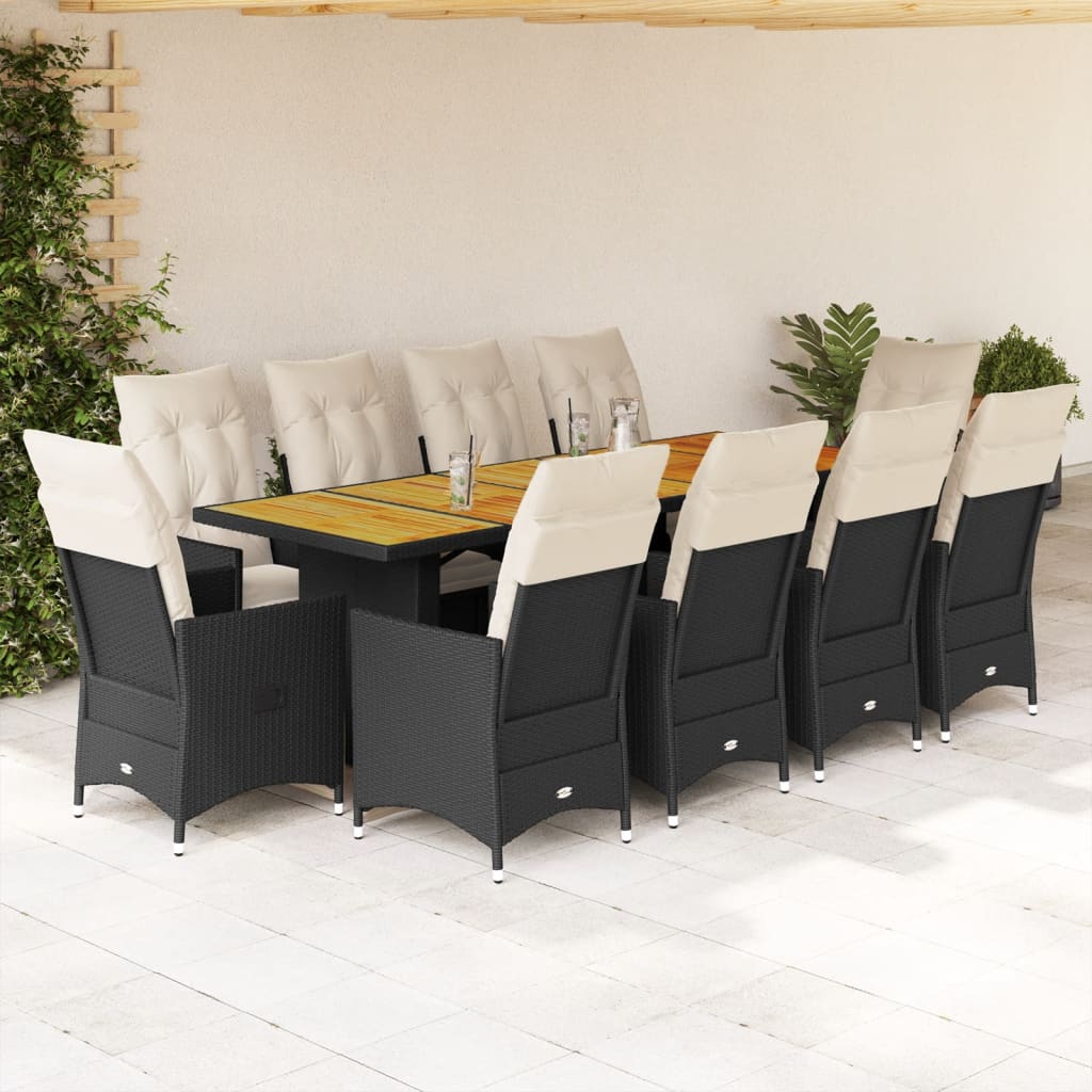 11-Tlg. Garten-Bistro-Set Mit Kissen Poly Rattan