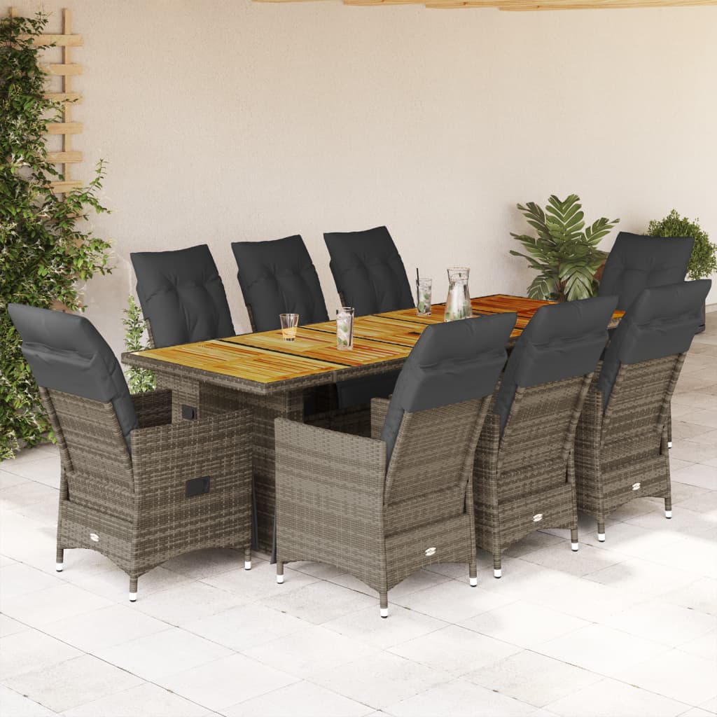 11-Tlg. Garten-Bistro-Set Mit Kissen Poly Rattan