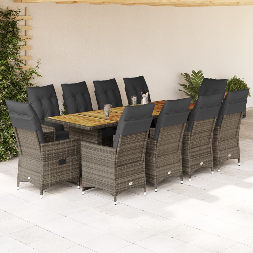 11-Tlg. Garten-Bistro-Set Mit Kissen Poly Rattan