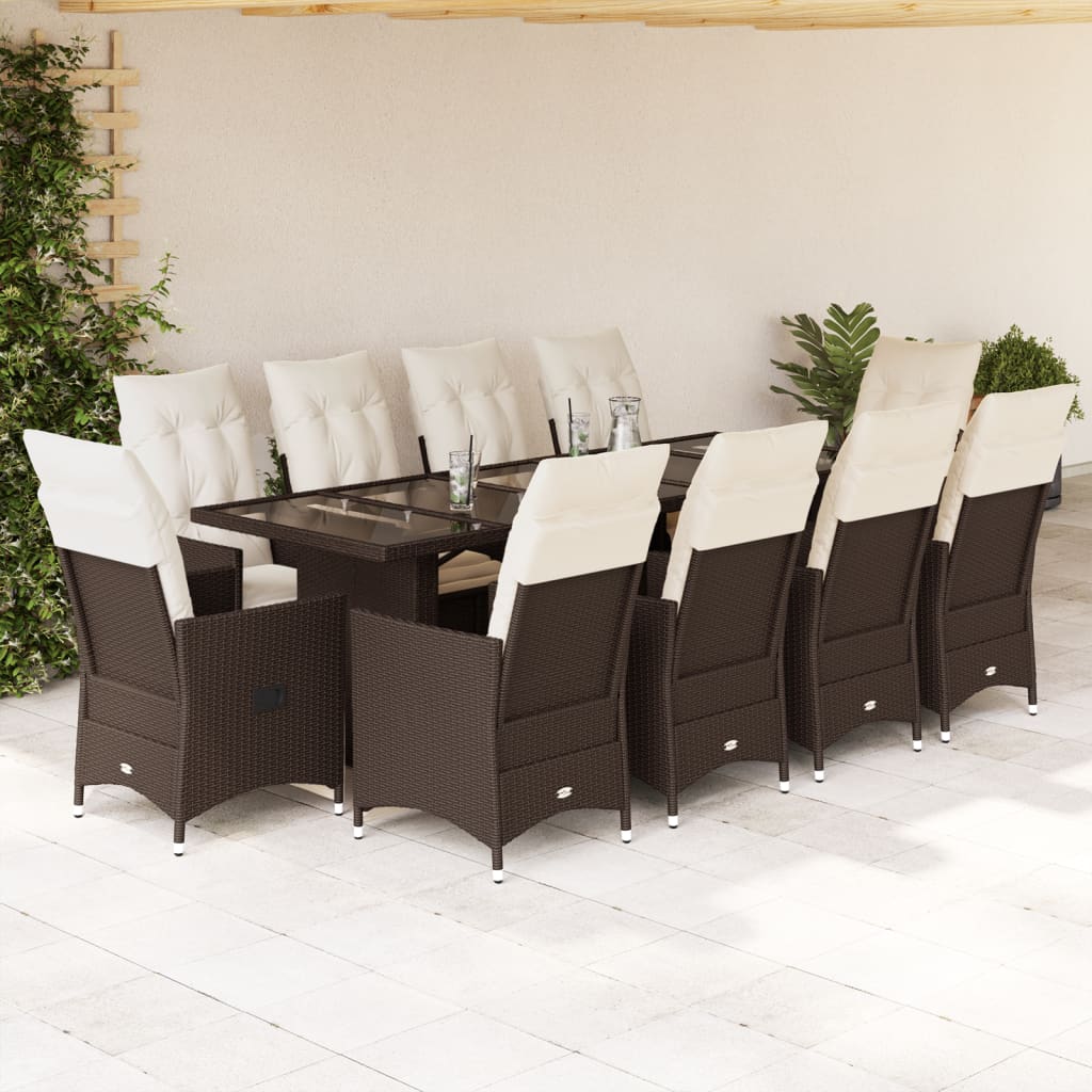 11-Tlg. Garten-Bistro-Set Mit Kissen Poly Rattan