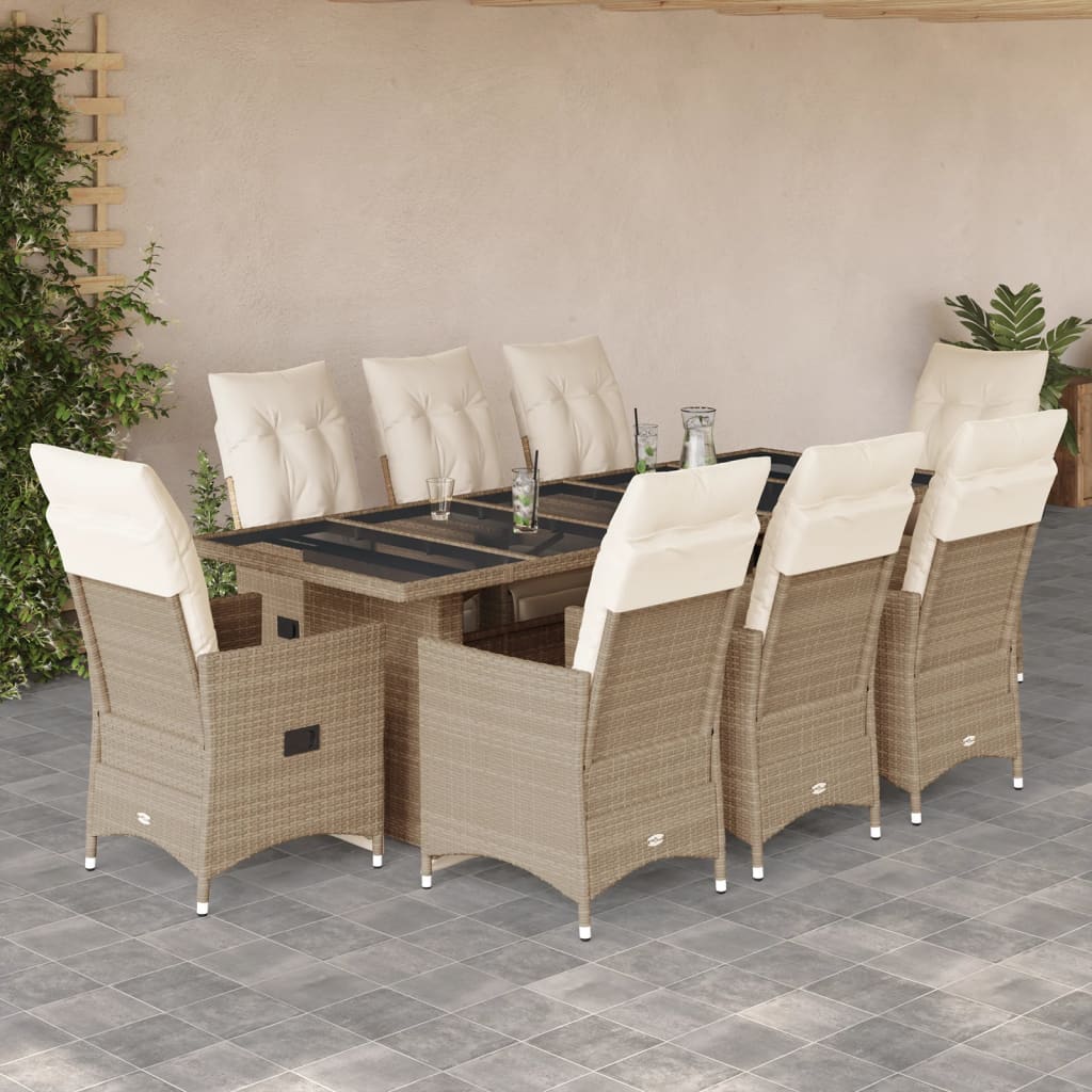 11-Tlg. Garten-Bistro-Set Mit Kissen Poly Rattan
