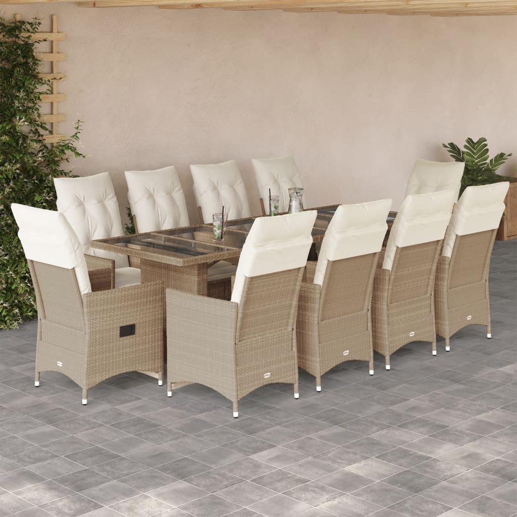 11-Tlg. Garten-Bistro-Set Mit Kissen Poly Rattan