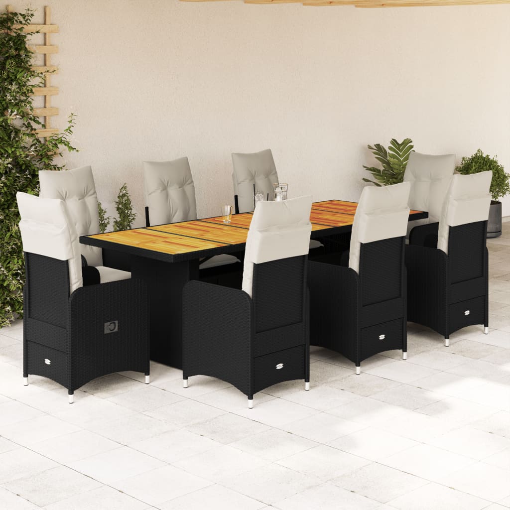 11-Tlg. Garten-Bistro-Set Mit Kissen Schwarz Poly Rattan