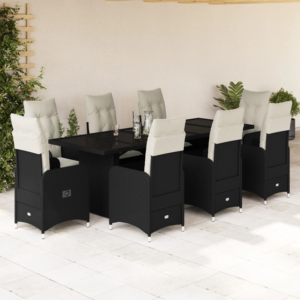 11-Tlg. Garten-Bistro-Set Mit Kissen Schwarz Poly Rattan