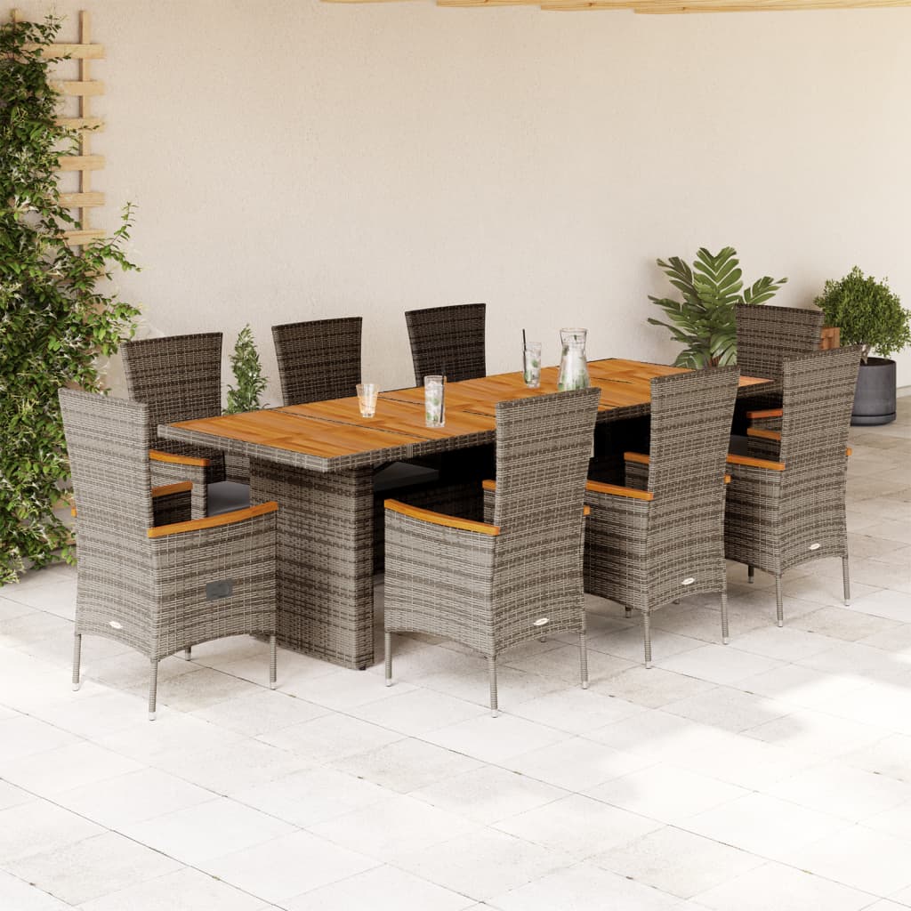 11-Tlg. Garten-Essgruppe Mit Kissen Grau Poly Rattan