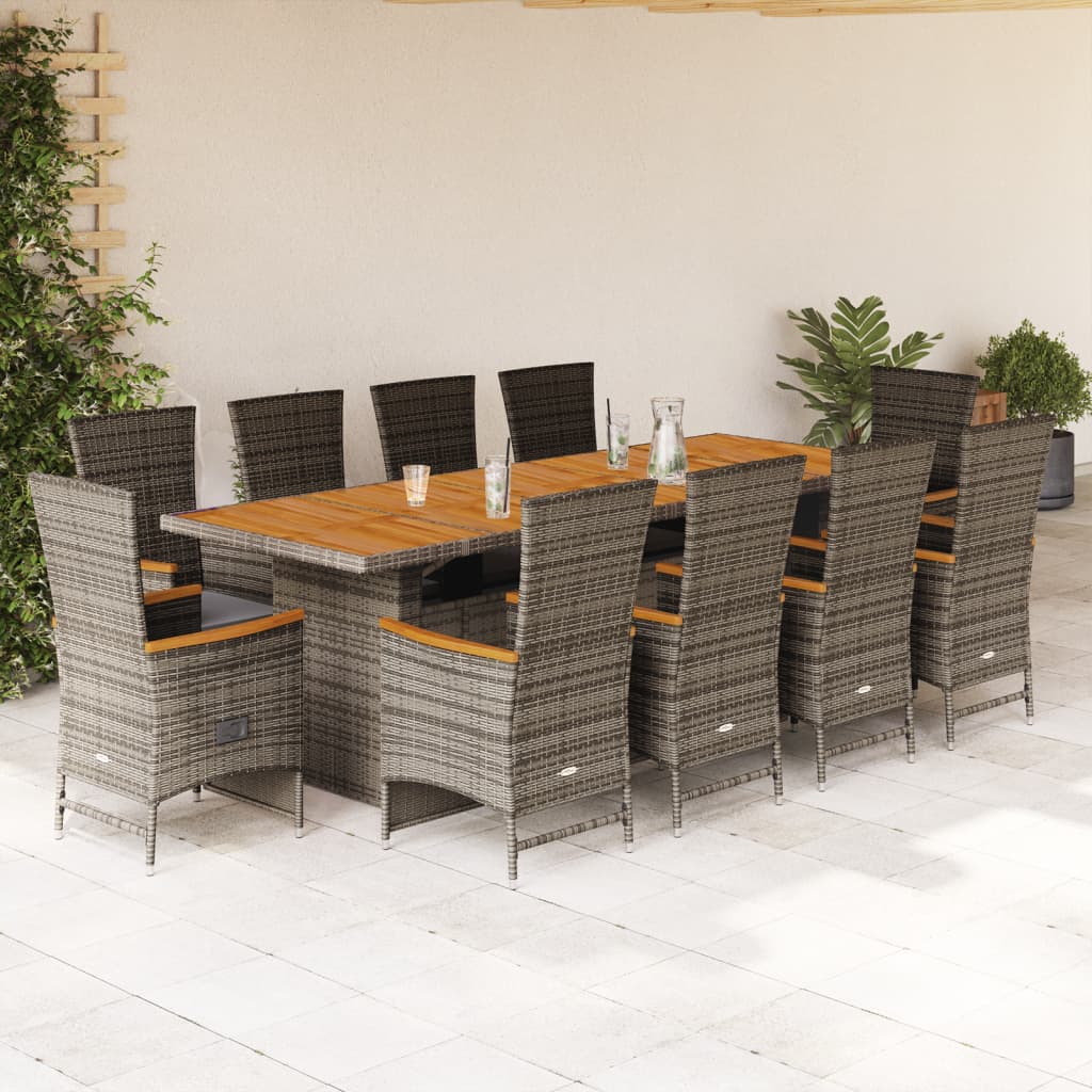 11-Tlg. Garten-Essgruppe Mit Kissen Grau Poly Rattan