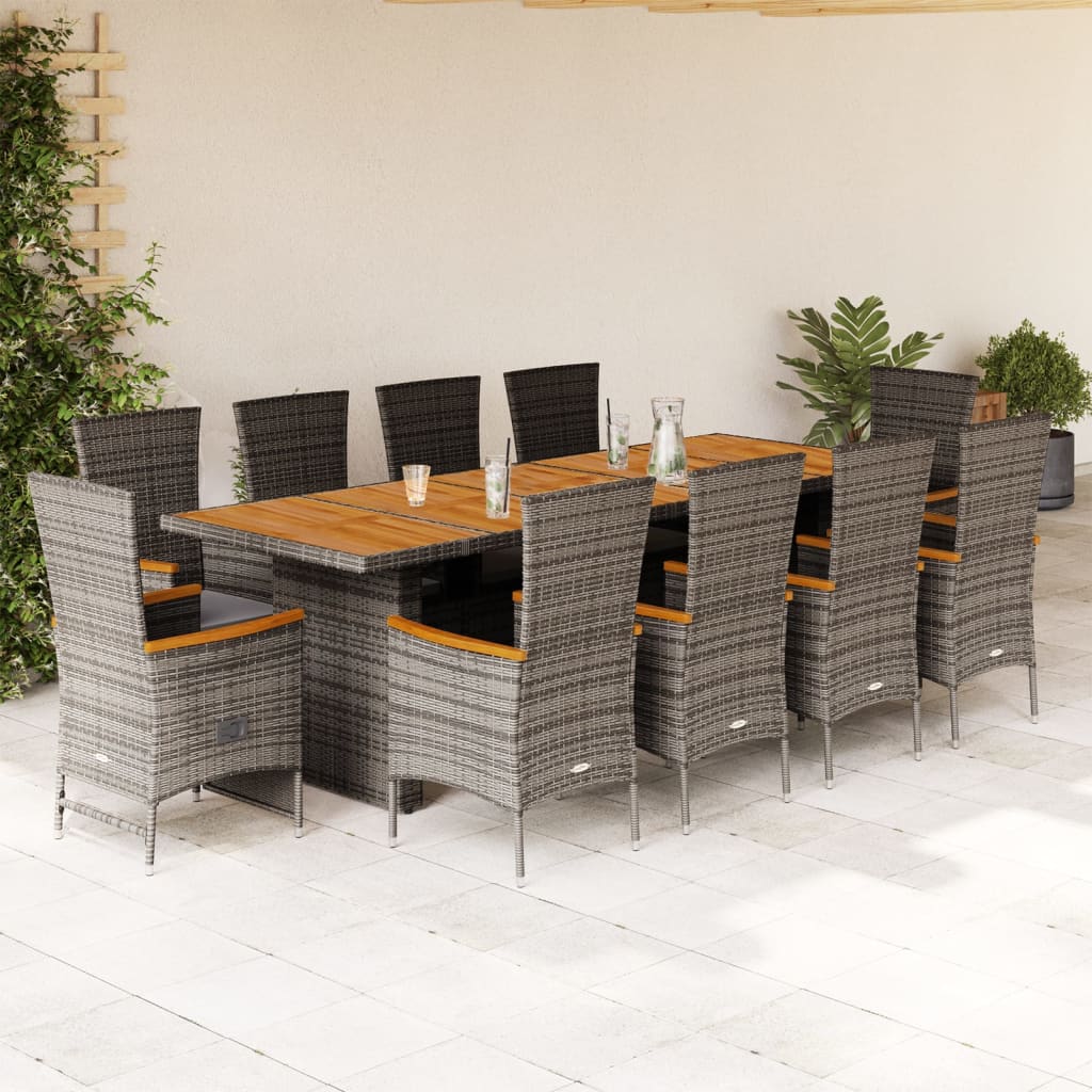 11-Tlg. Garten-Essgruppe Mit Kissen Grau Poly Rattan
