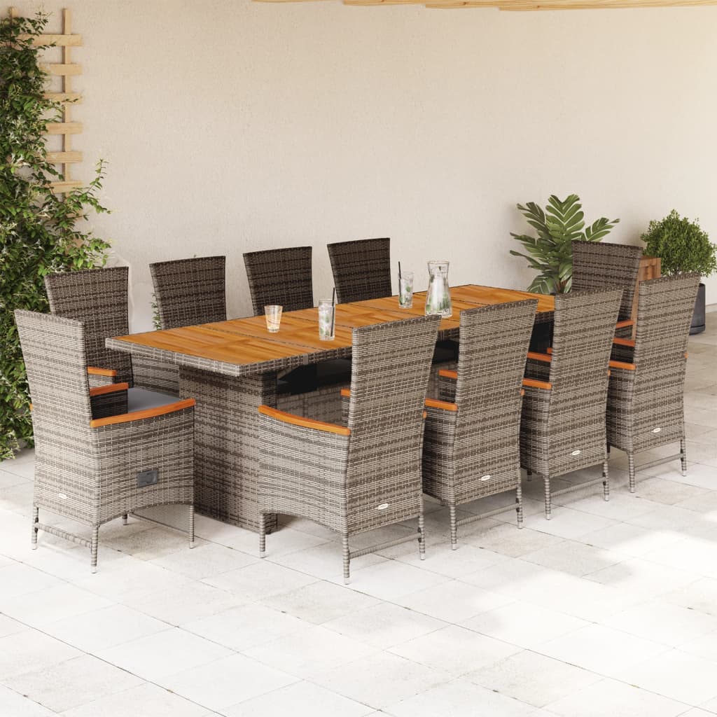 11-Tlg. Garten-Essgruppe Mit Kissen Grau Poly Rattan