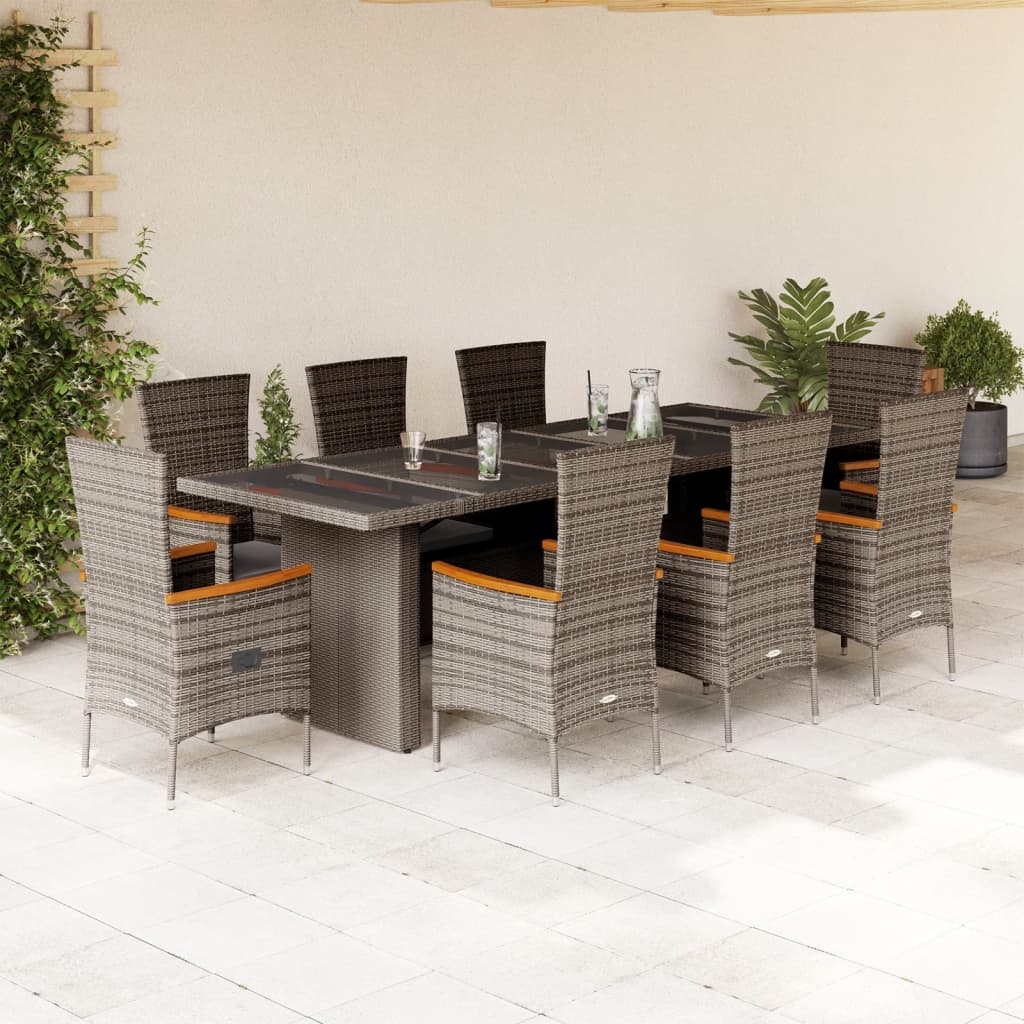 11-Tlg. Garten-Essgruppe Mit Kissen Grau Poly Rattan