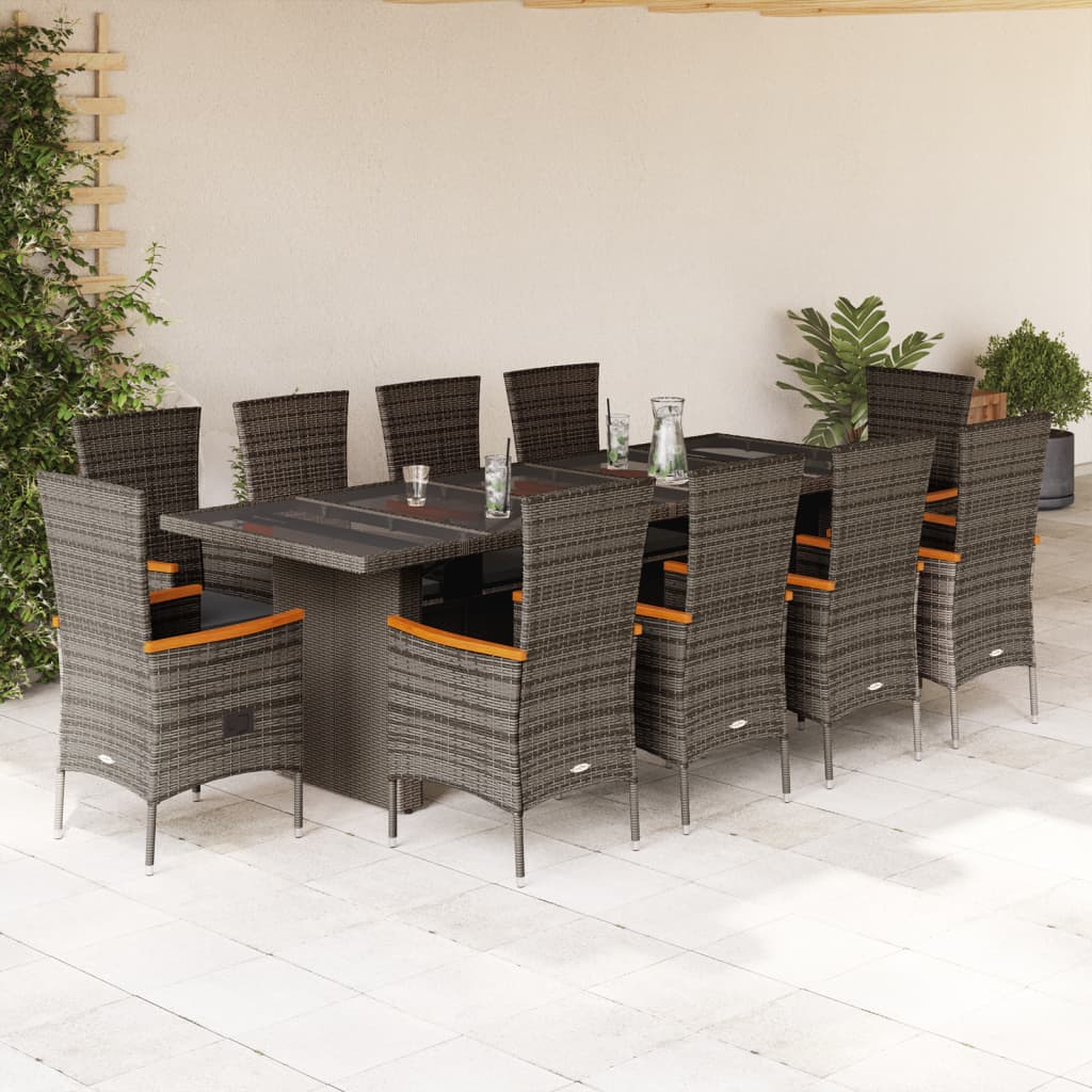 11-Tlg. Garten-Essgruppe Mit Kissen Grau Poly Rattan