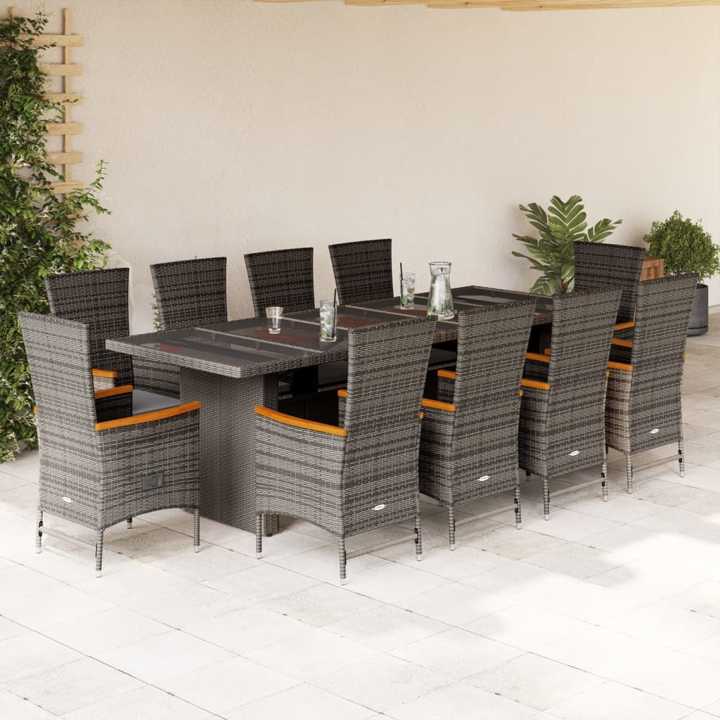 11-Tlg. Garten-Essgruppe Mit Kissen Grau Poly Rattan
