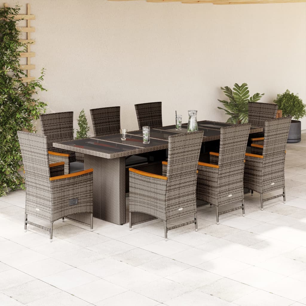 11-Tlg. Garten-Essgruppe Mit Kissen Grau Poly Rattan