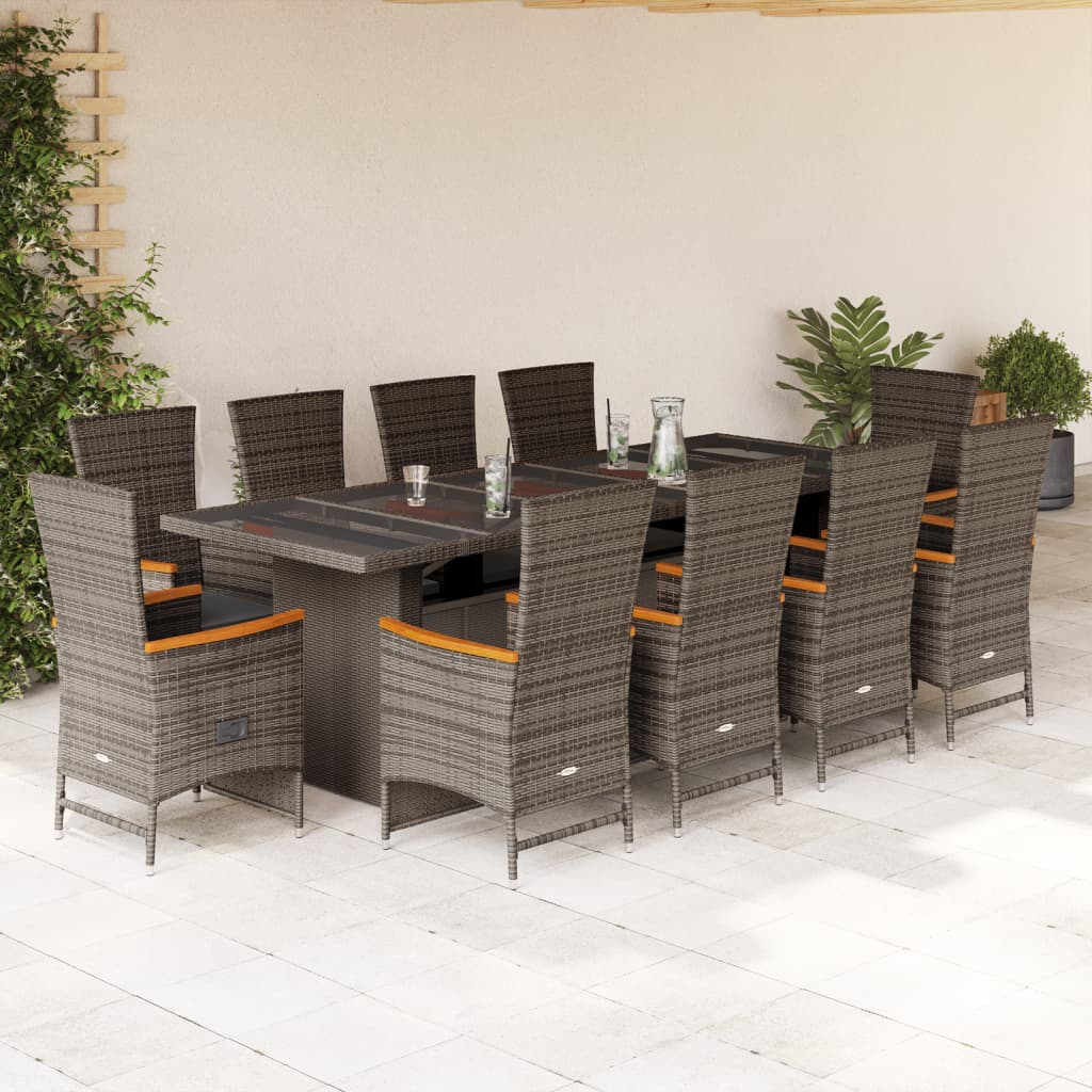 11-Tlg. Garten-Essgruppe Mit Kissen Grau Poly Rattan