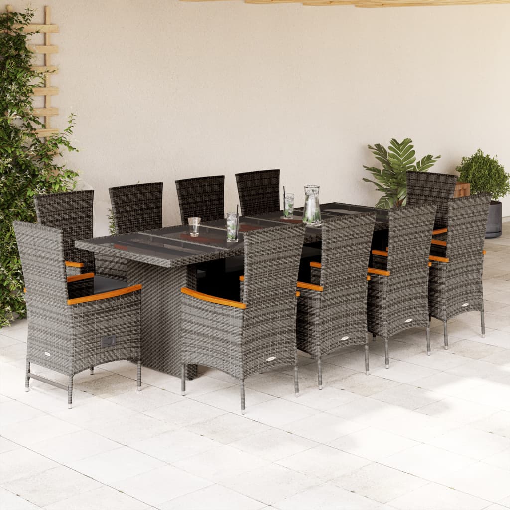 11-Tlg. Garten-Essgruppe Mit Kissen Grau Poly Rattan