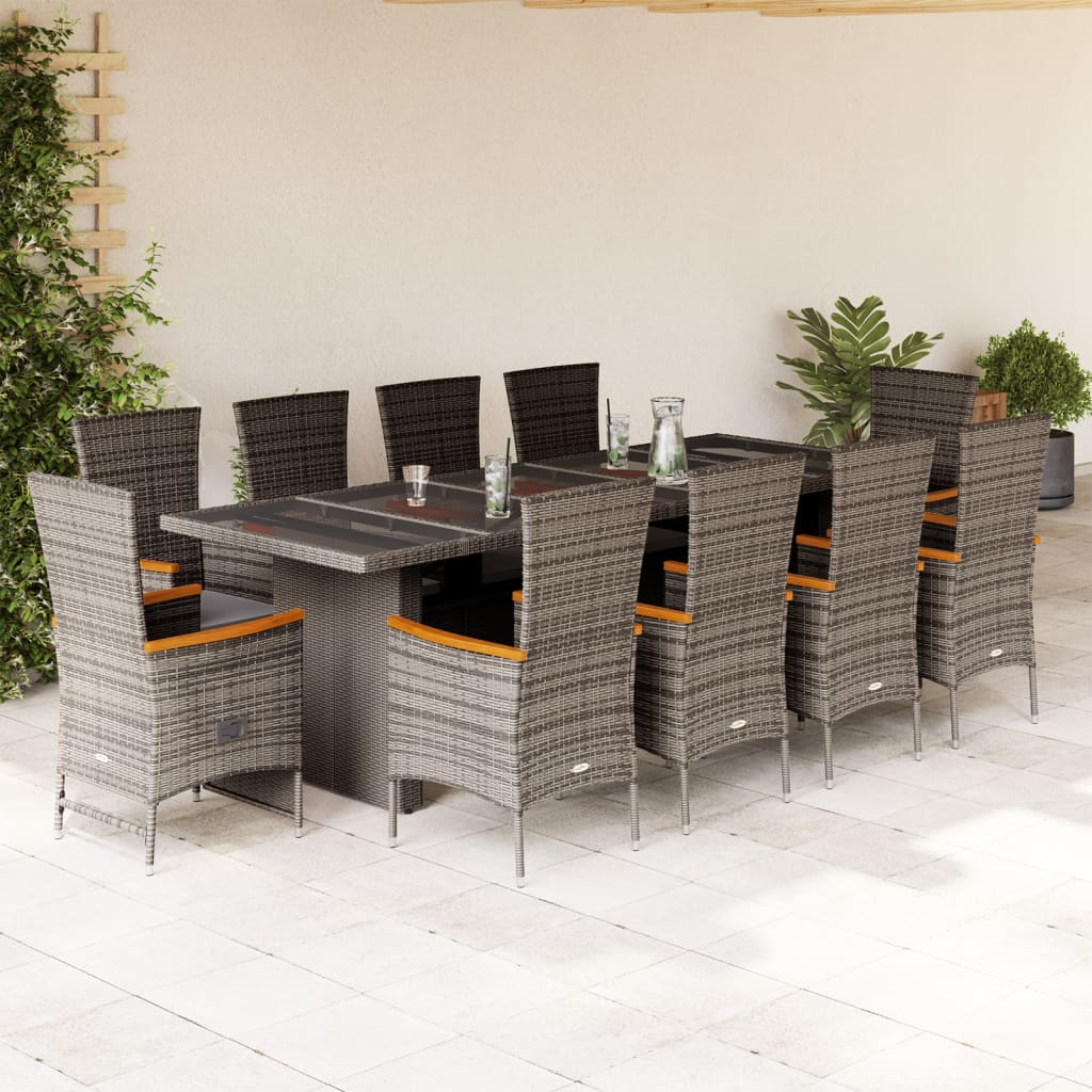 11-Tlg. Garten-Essgruppe Mit Kissen Grau Poly Rattan