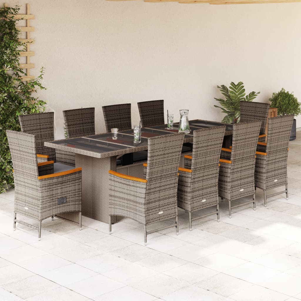 11-Tlg. Garten-Essgruppe Mit Kissen Grau Poly Rattan