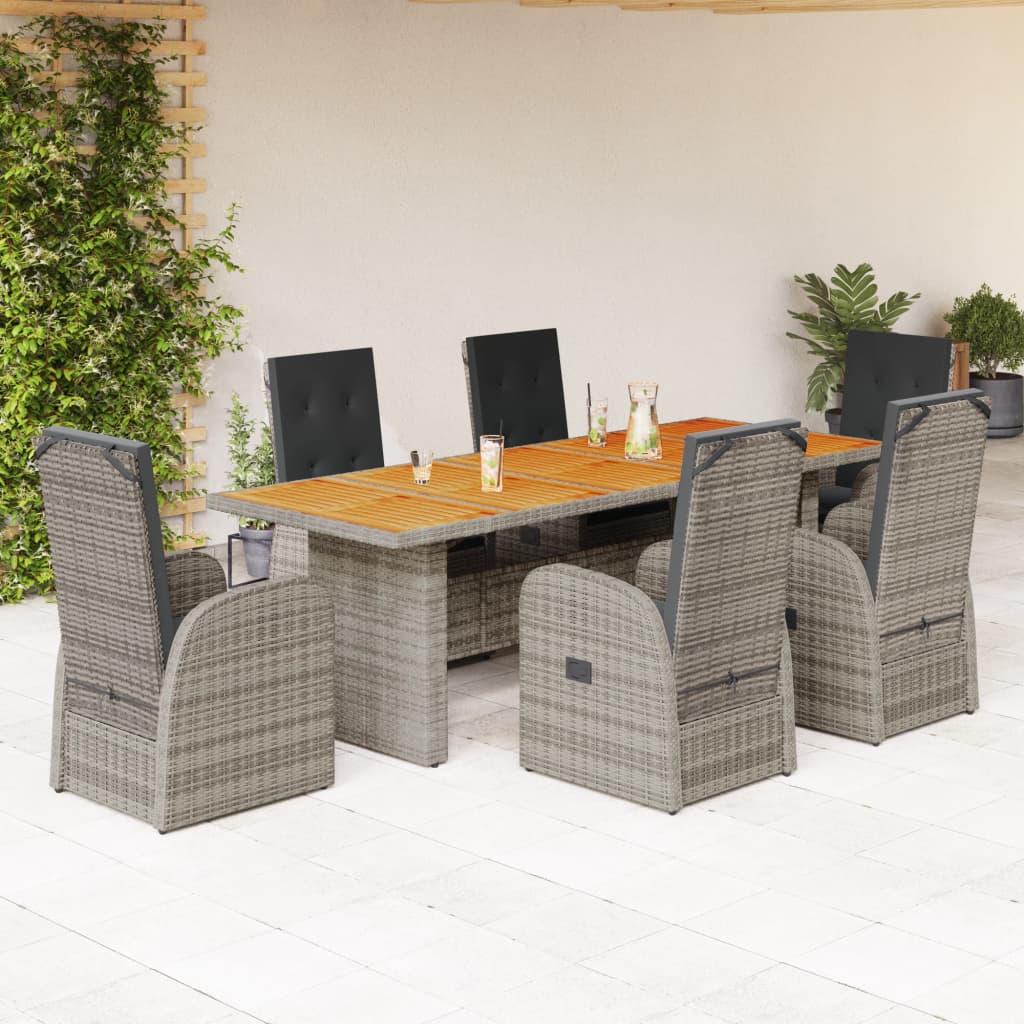 11-Tlg. Garten-Essgruppe Mit Kissen Grau Poly Rattan