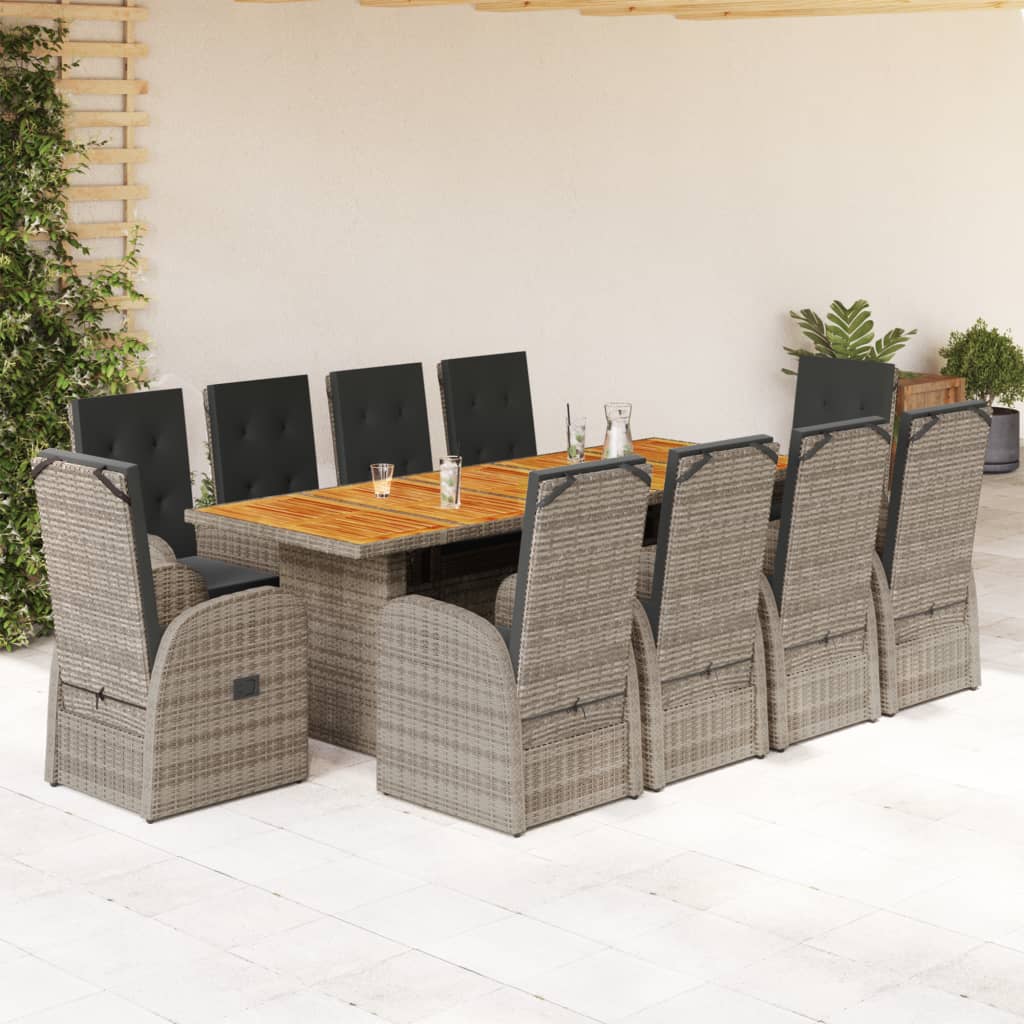 11-Tlg. Garten-Essgruppe Mit Kissen Grau Poly Rattan