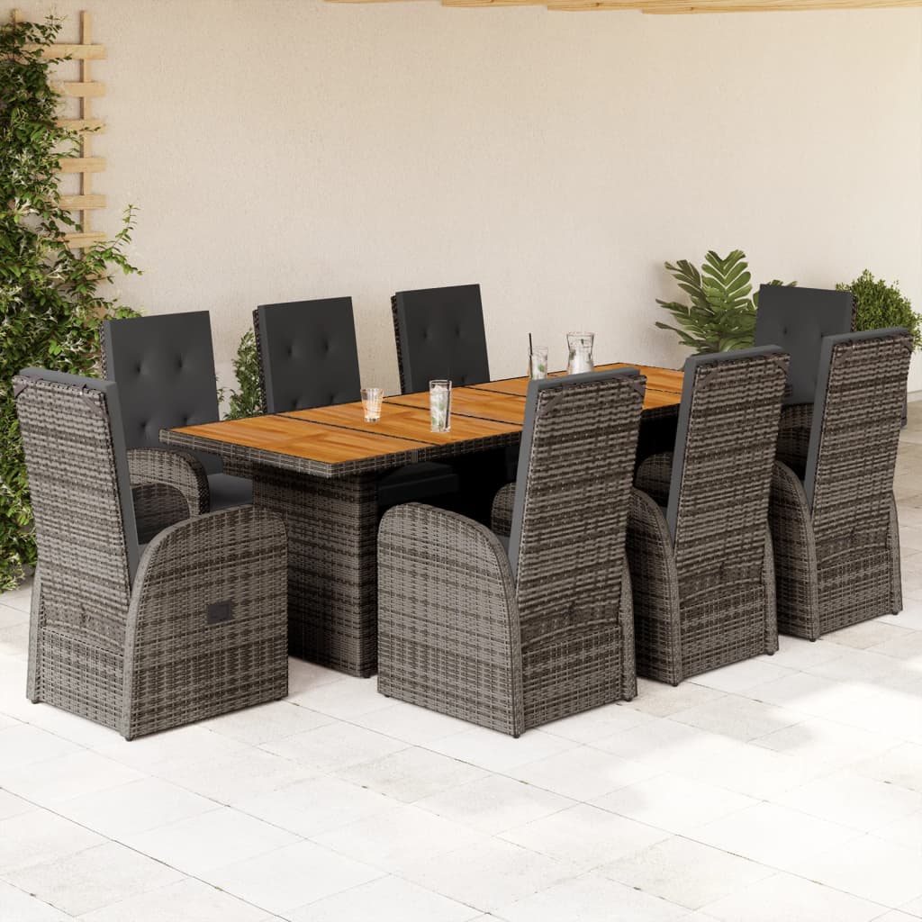 11-Tlg. Garten-Essgruppe Mit Kissen Grau Poly Rattan