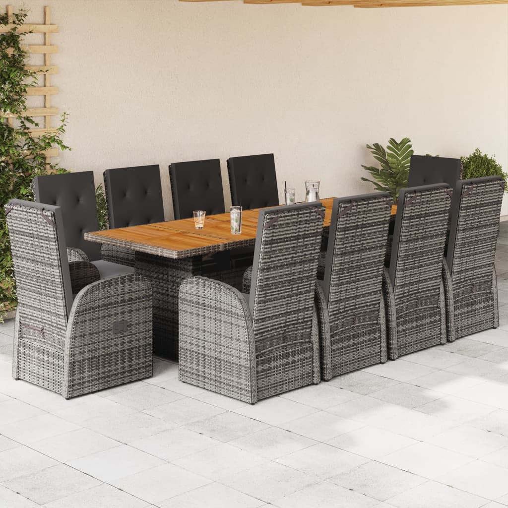 11-Tlg. Garten-Essgruppe Mit Kissen Grau Poly Rattan