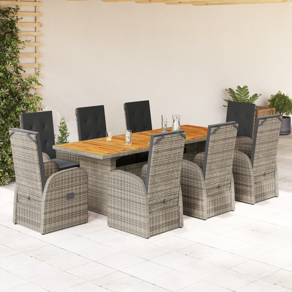 11-Tlg. Garten-Essgruppe Mit Kissen Grau Poly Rattan
