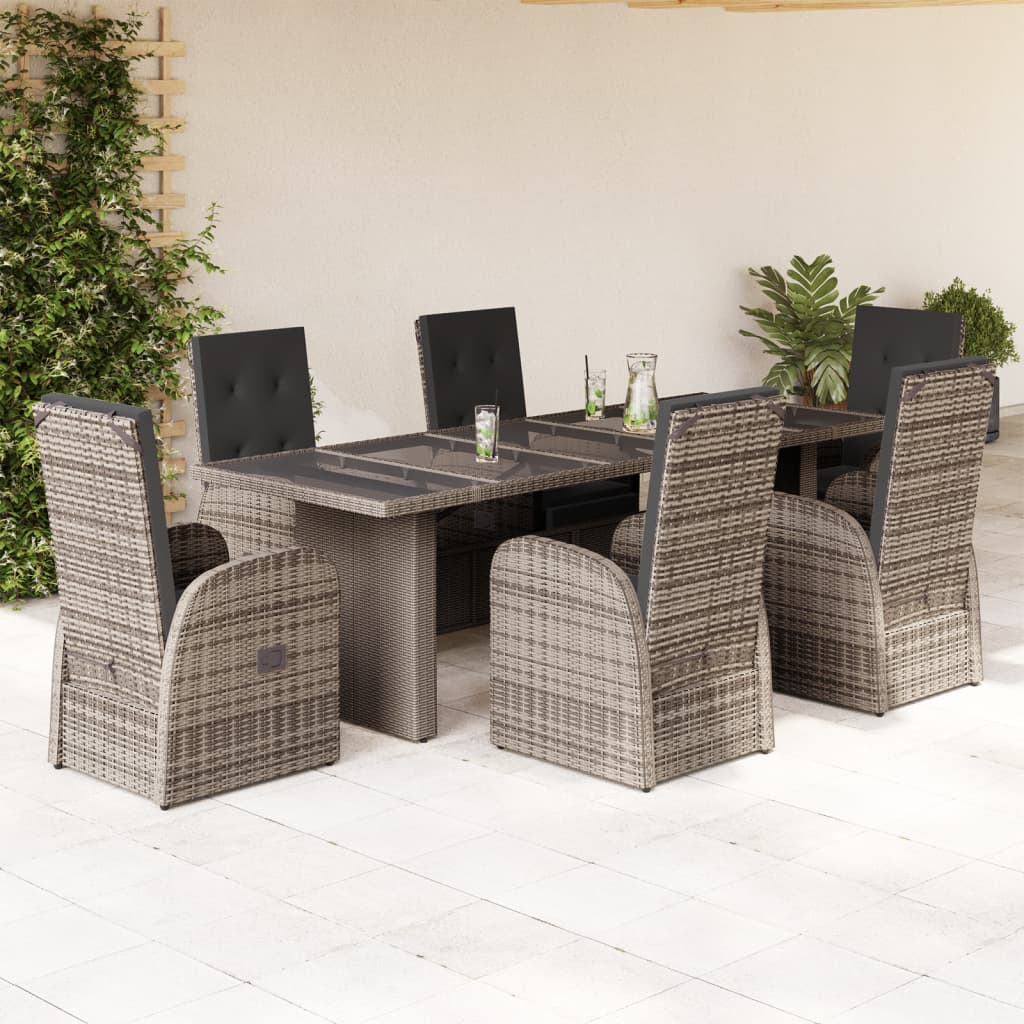 11-Tlg. Garten-Essgruppe Mit Kissen Grau Poly Rattan
