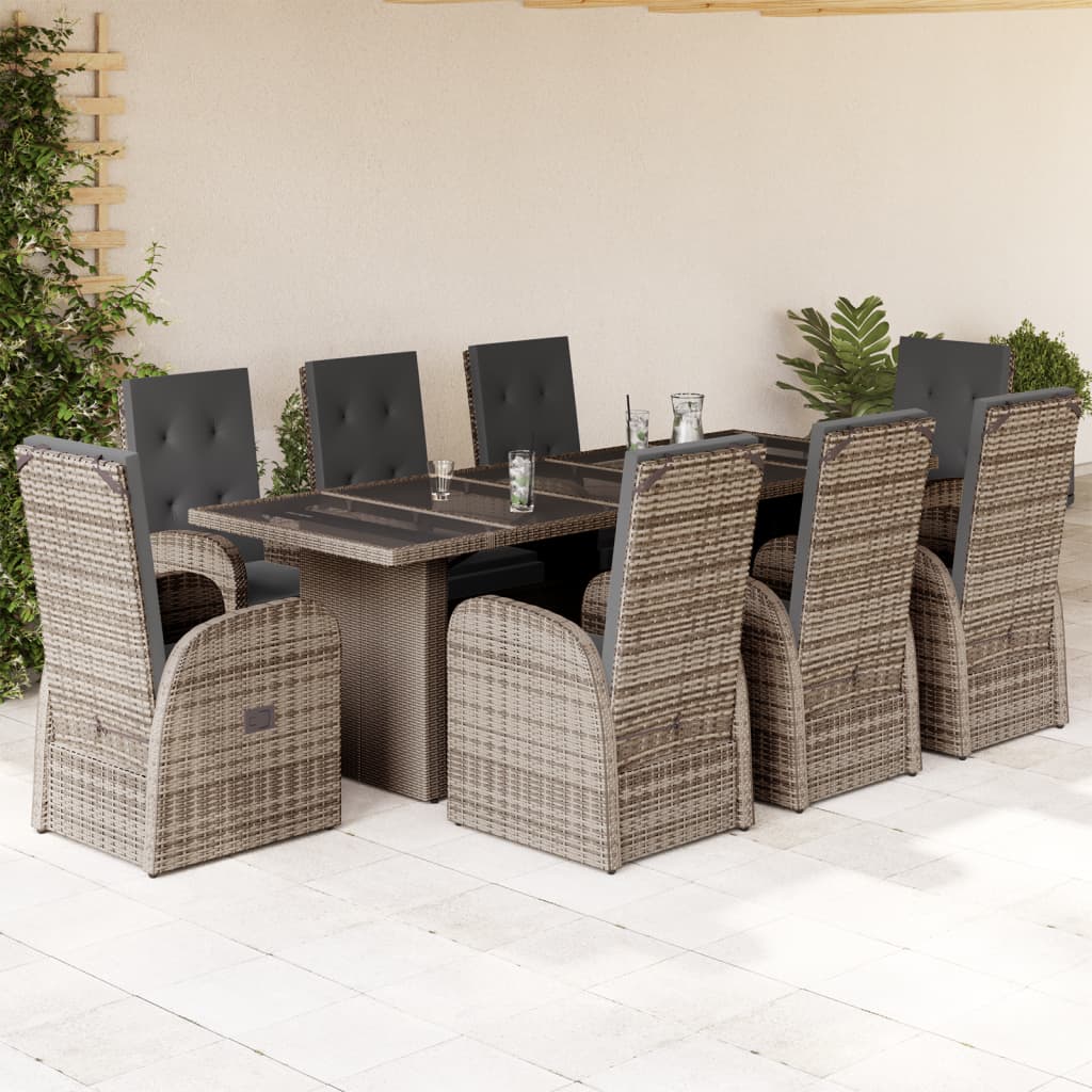 11-Tlg. Garten-Essgruppe Mit Kissen Grau Poly Rattan
