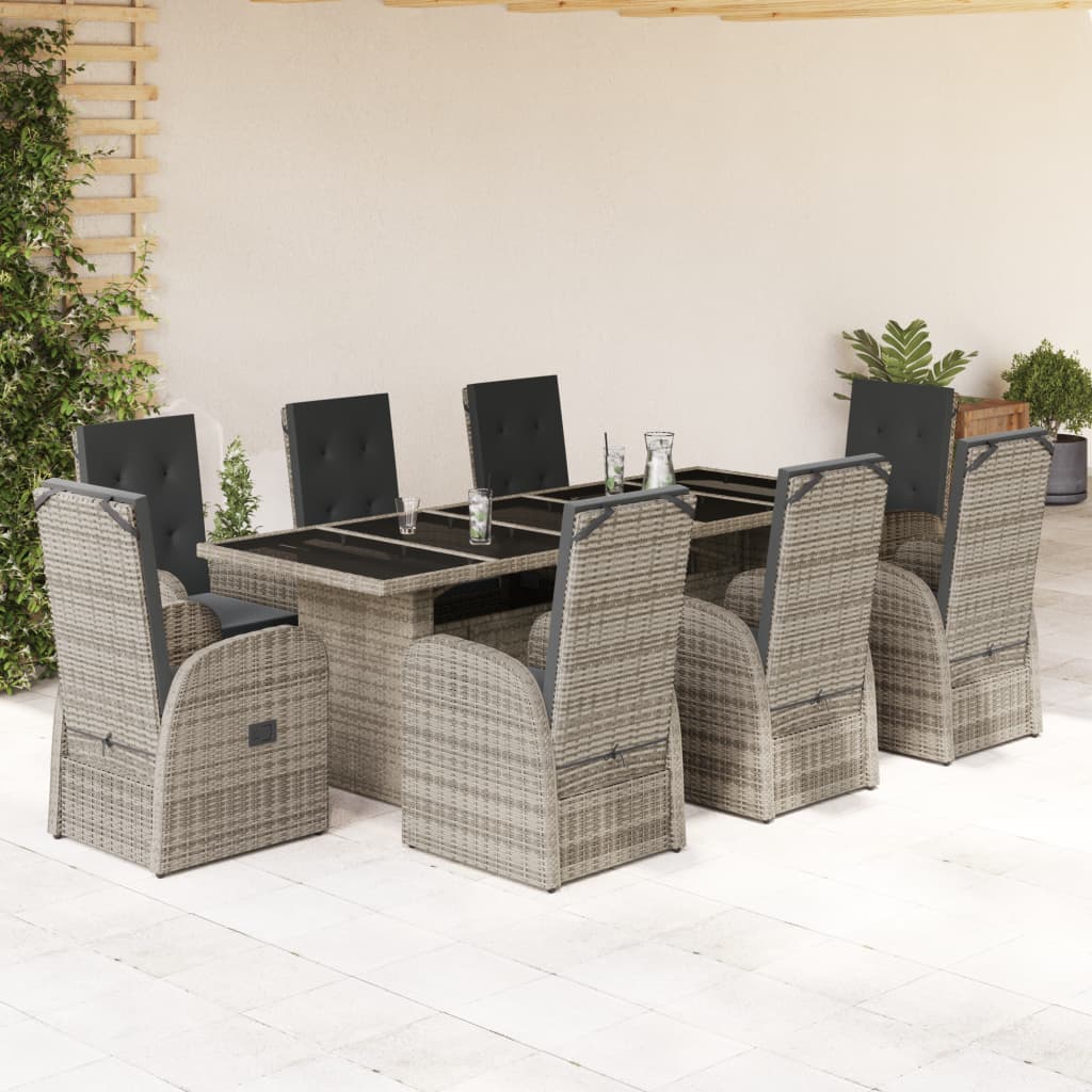 11-Tlg. Garten-Essgruppe Mit Kissen Grau Poly Rattan