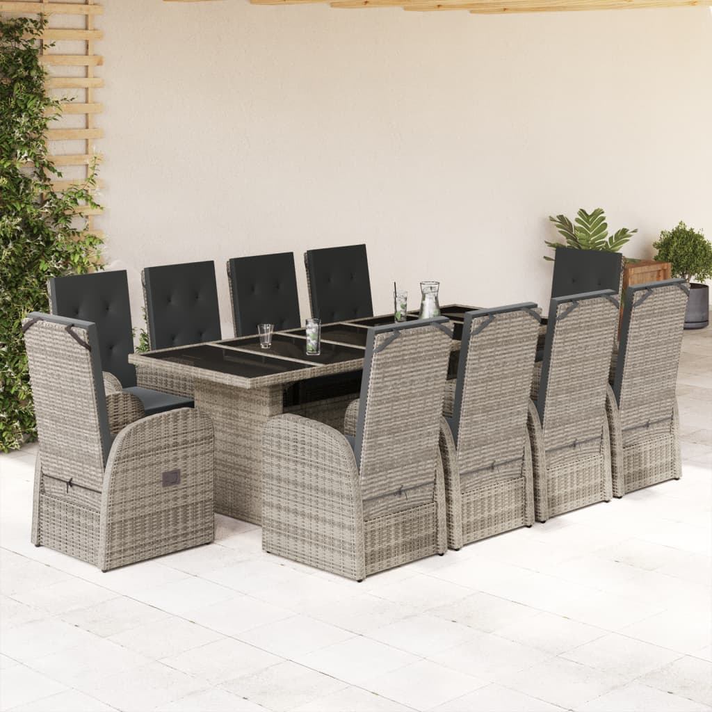 11-Tlg. Garten-Essgruppe Mit Kissen Grau Poly Rattan