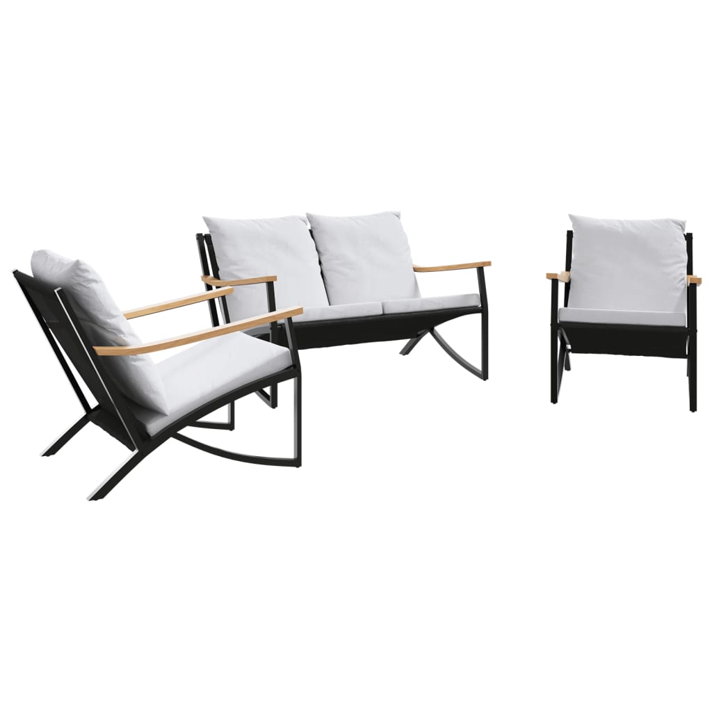 3-Tlg. Balkonmöbel-Set Mit Kissen Schwarz Stahl