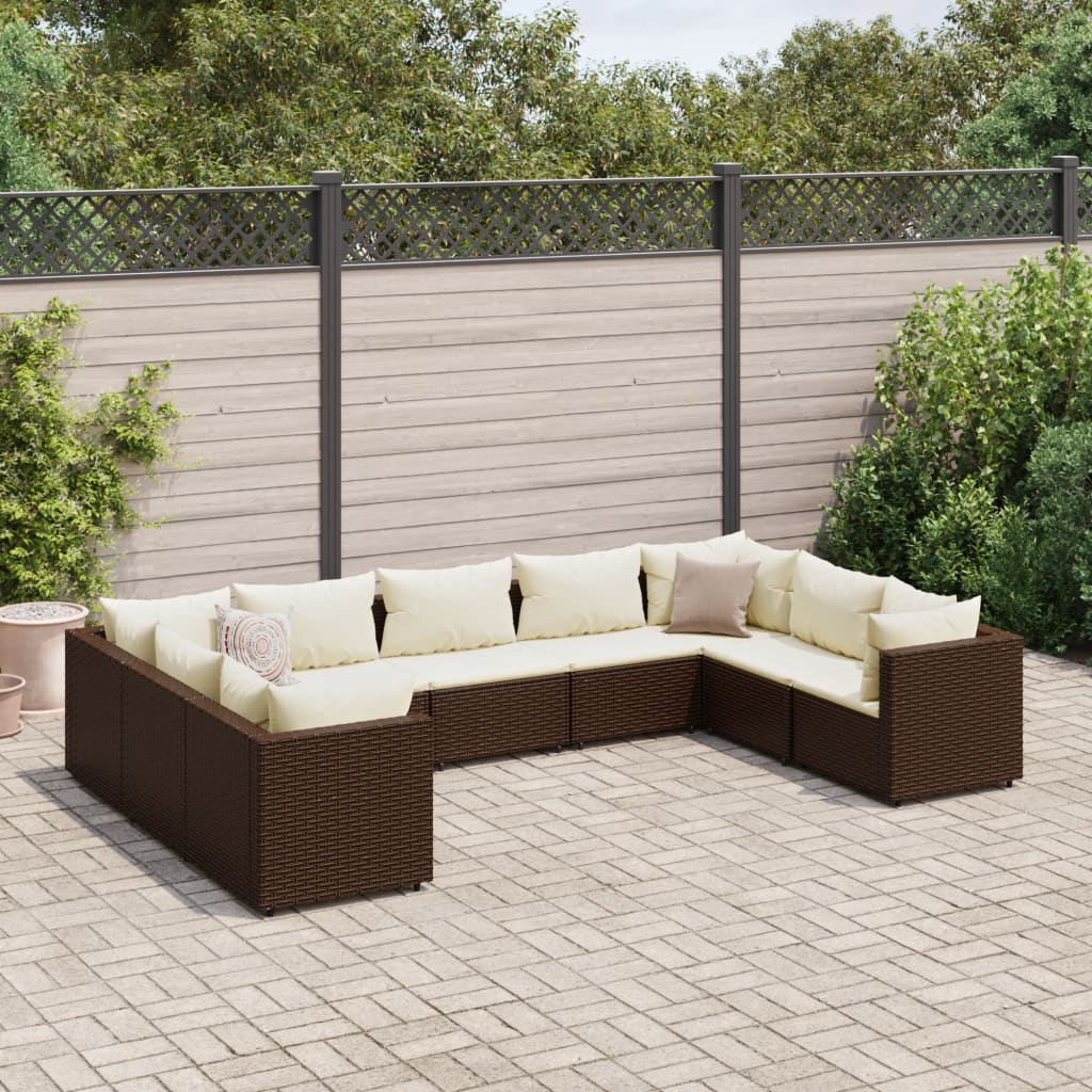 10-Tlg. Garten-Lounge-Set Mit Kissen Poly Rattan
