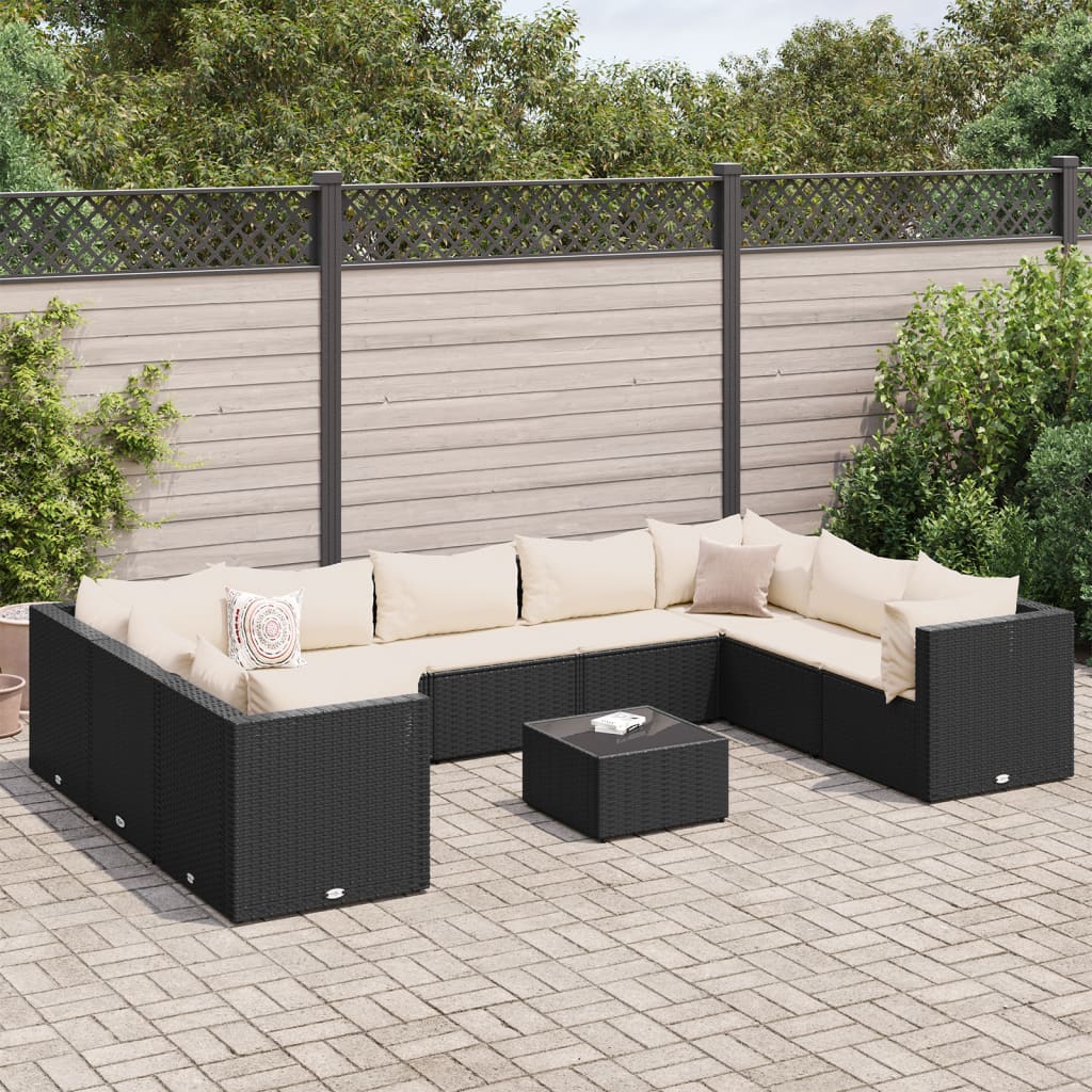 10-Tlg. Garten-Lounge-Set Mit Kissen Poly Rattan