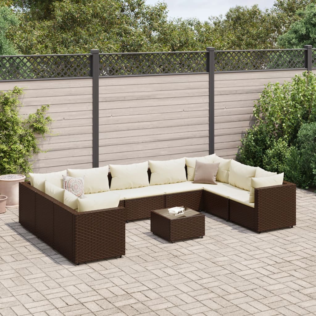 10-Tlg. Garten-Lounge-Set Mit Kissen Poly Rattan