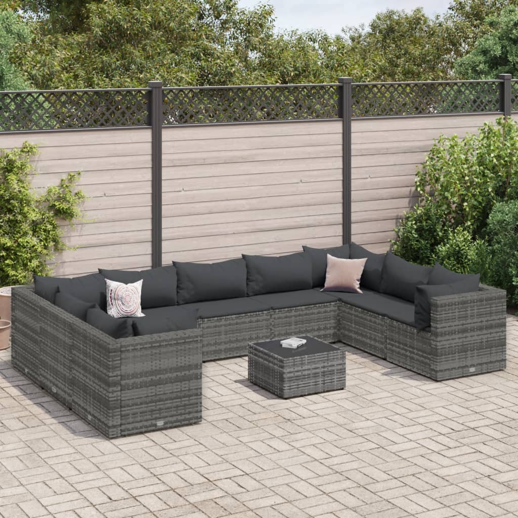 10-Tlg. Garten-Lounge-Set Mit Kissen Poly Rattan