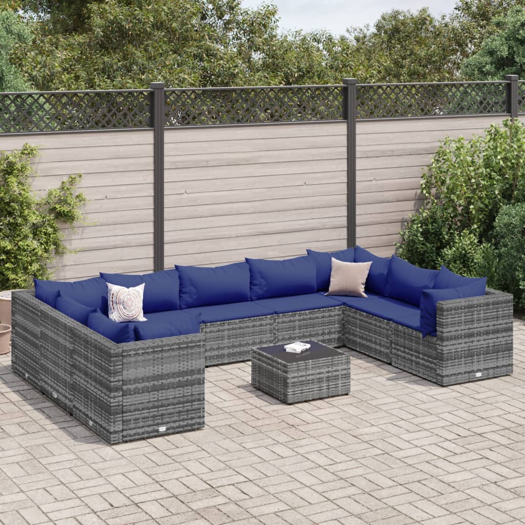 10-Tlg. Garten-Lounge-Set Mit Kissen Poly Rattan