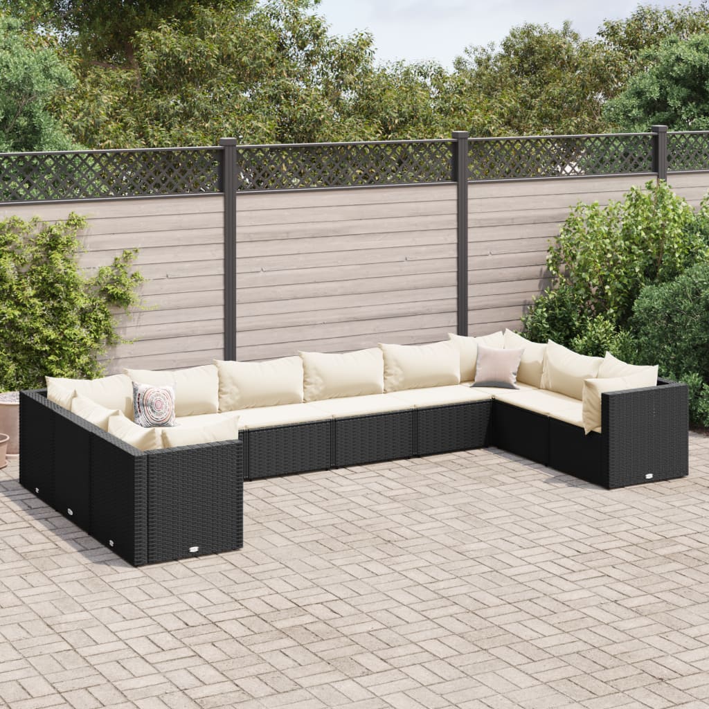 10-Tlg. Garten-Lounge-Set Mit Kissen Poly Rattan