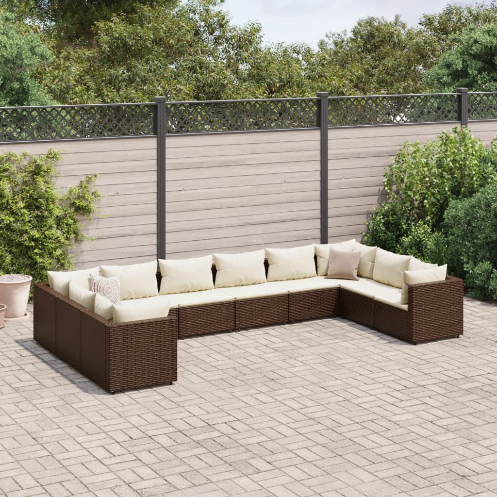 10-Tlg. Garten-Lounge-Set Mit Kissen Poly Rattan