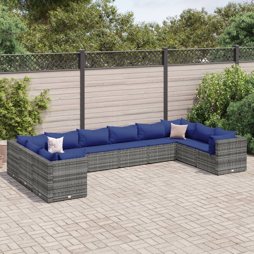 10-Tlg. Garten-Lounge-Set Mit Kissen Poly Rattan
