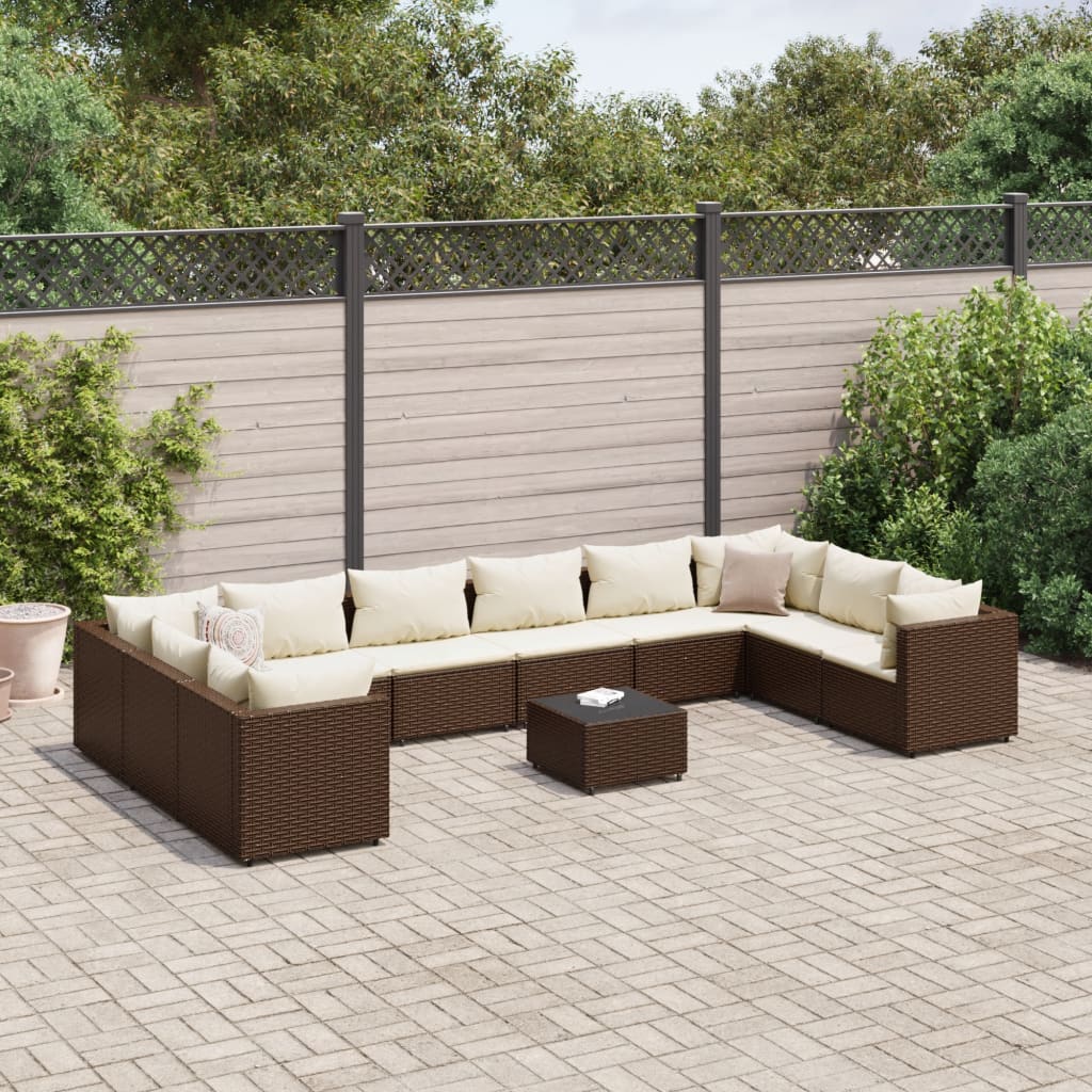 10-Tlg. Garten-Lounge-Set Mit Kissen Poly Rattan