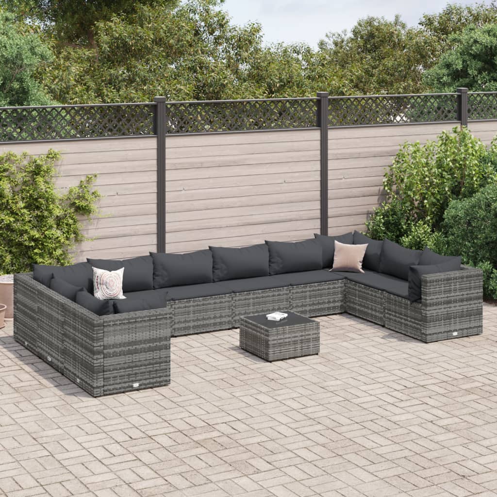 10-Tlg. Garten-Lounge-Set Mit Kissen Poly Rattan