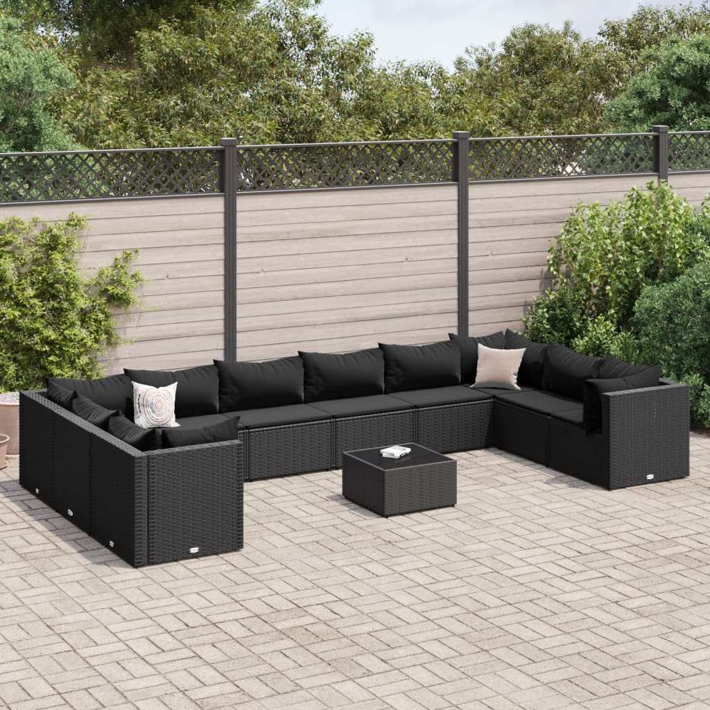 10-Tlg. Garten-Lounge-Set Mit Kissen Poly Rattan