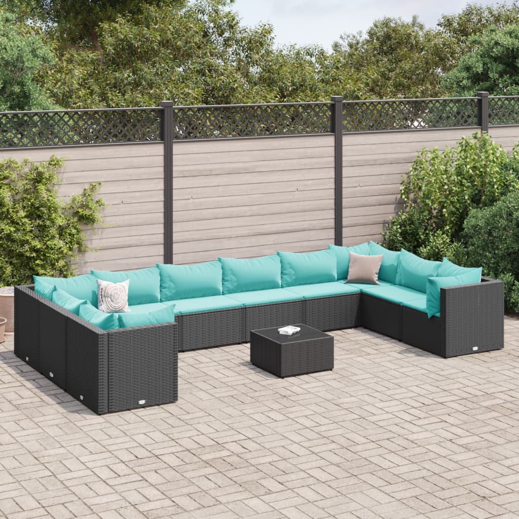 10-Tlg. Garten-Lounge-Set Mit Kissen Poly Rattan