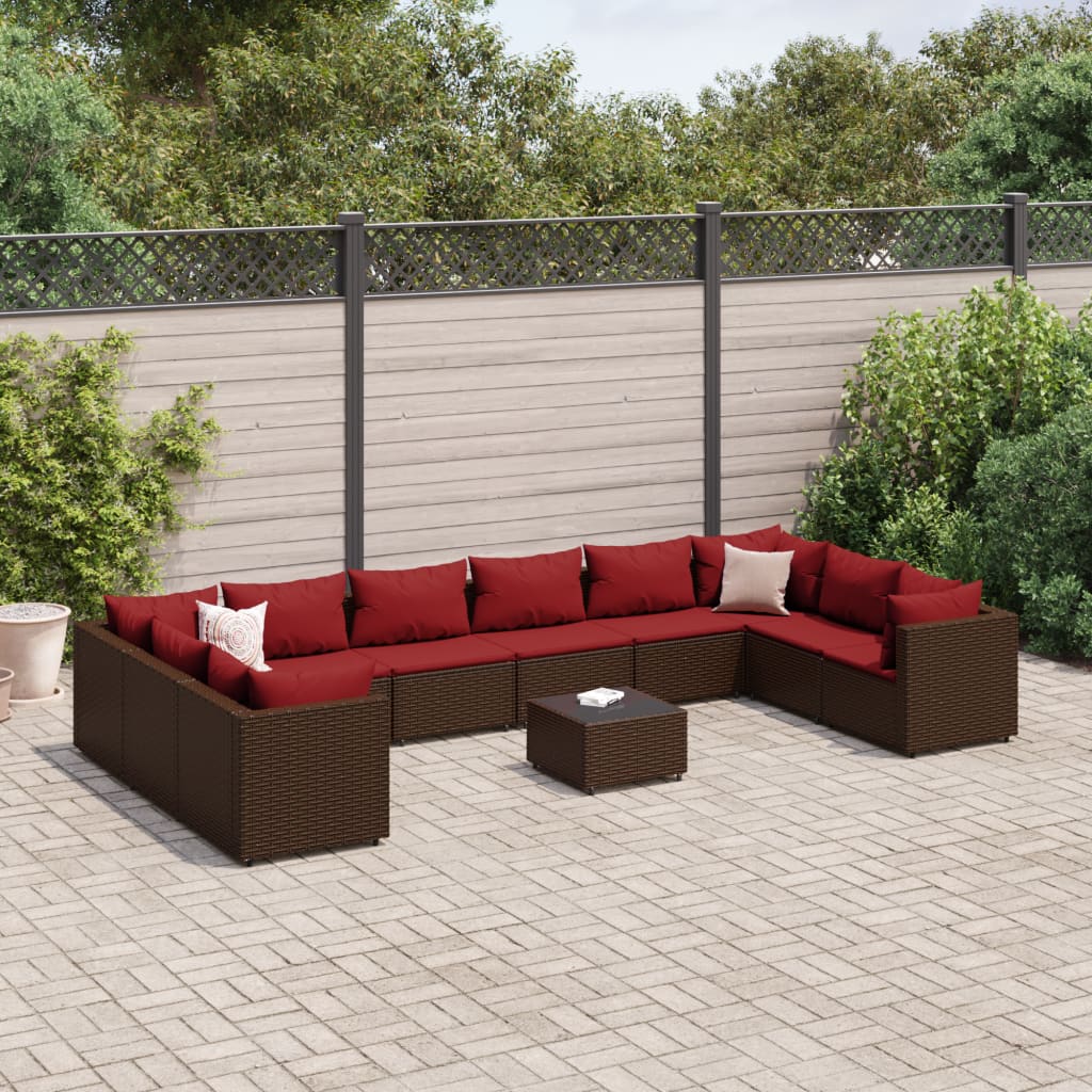 10-Tlg. Garten-Lounge-Set Mit Kissen Poly Rattan