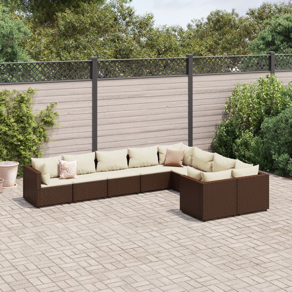 10-Tlg. Garten-Sofagarnitur Mit Kissen Poly Rattan