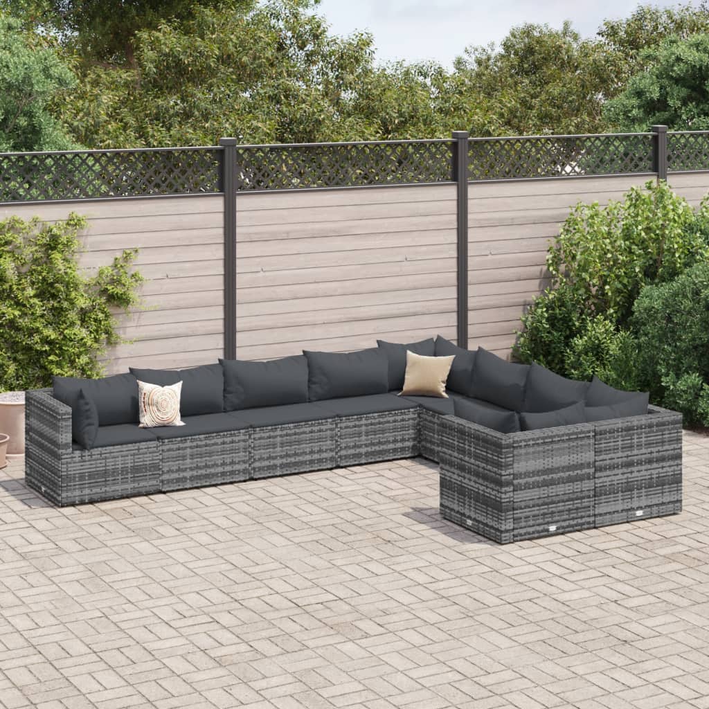 10-Tlg. Garten-Sofagarnitur Mit Kissen Poly Rattan