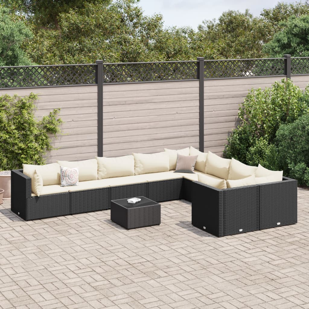 10-Tlg. Garten-Sofagarnitur Mit Kissen Poly Rattan