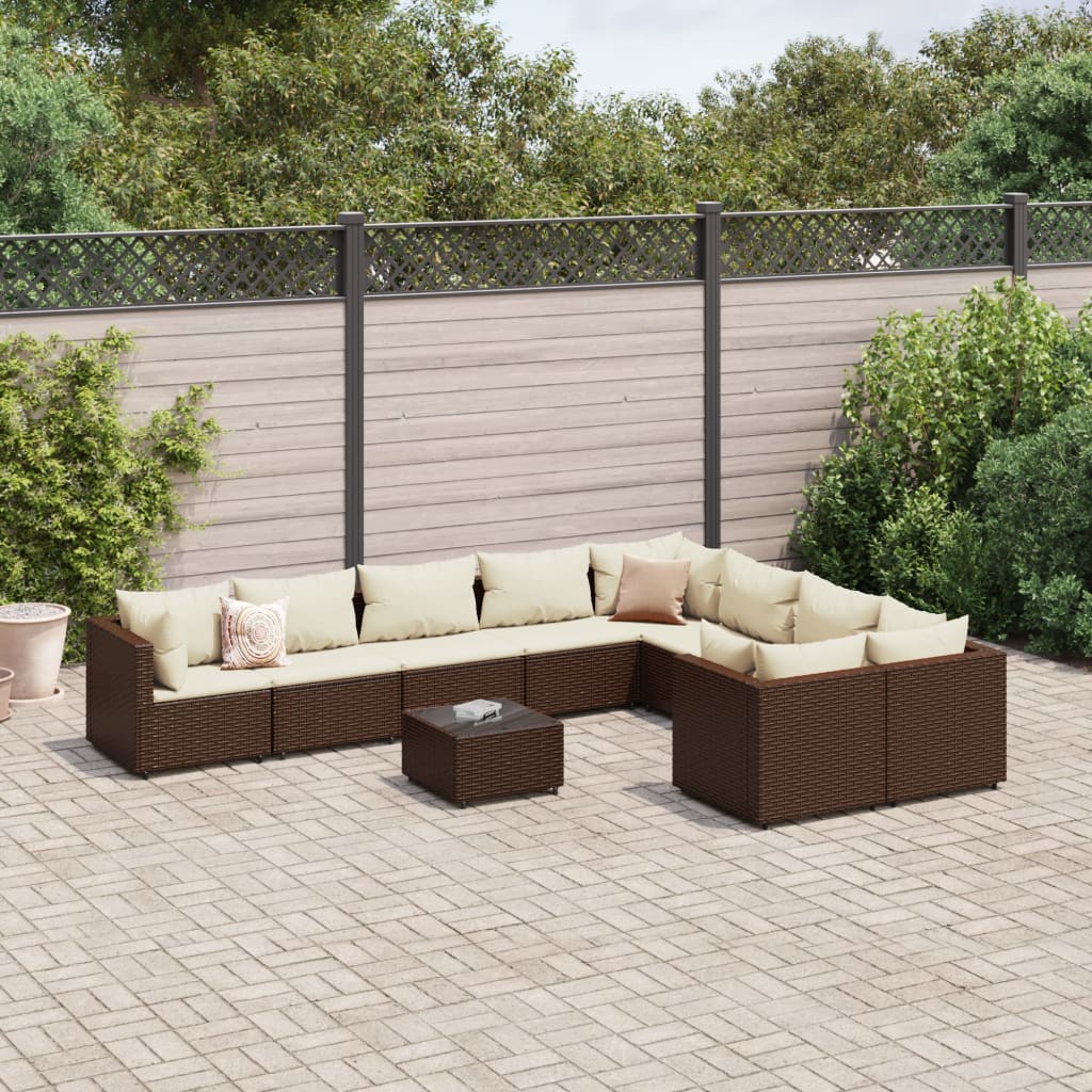 10-Tlg. Garten-Sofagarnitur Mit Kissen Poly Rattan