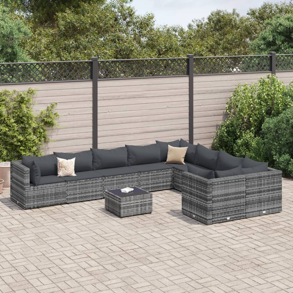 10-Tlg. Garten-Sofagarnitur Mit Kissen Poly Rattan