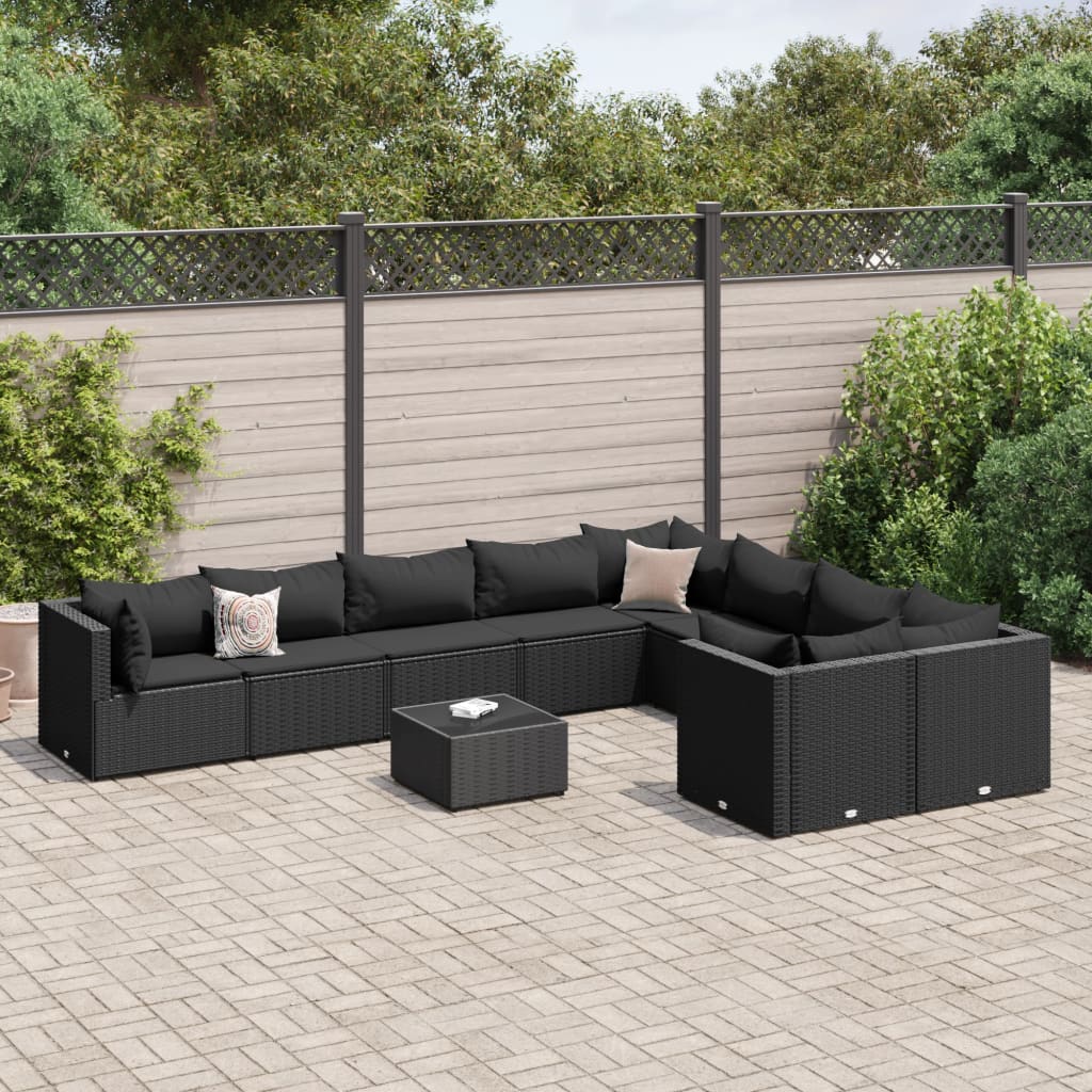 10-Tlg. Garten-Sofagarnitur Mit Kissen Poly Rattan